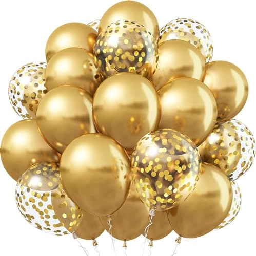 OHugs Gold Balloons - Pack of 50 Pcs 12 Inch 40 Metallic Gold & 10 Confetti Balloons for Baby Shower Decorations, Birthday Party, Wedding Celebrations, Funeral, Engagement, Retirement