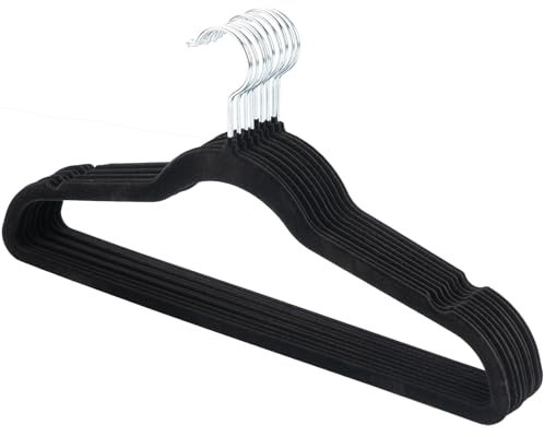 Kleiderbügel Samt, Samtbügel Mit 360° Drehbaren Haken, 45cm Kleiderbügel rutschfest Platzsparend, Bügel Samt für Erwachsene (Schwarz, 10 Stück)