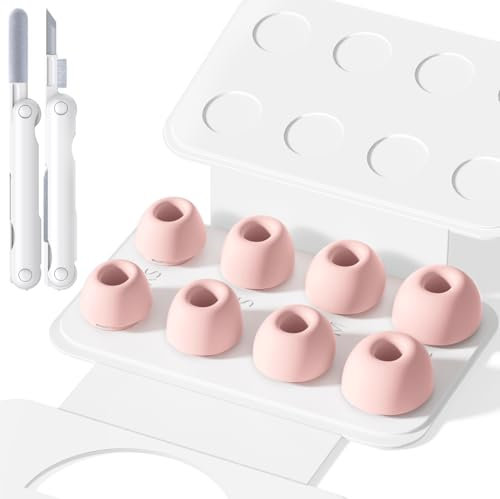 4 Pairs Replacement Ear Tips for Airpods Pro 1/2 with Hole for Noise Reduction, Silicone Earplugs for Airpods Pro with Cleaning Set & Portable Storage Box, 4 Sizes (XS/S/M/L) Pink