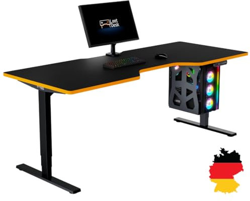 LeetDesk Pro Gaming Tisch in Schwarz Orange - Elektrisch Höhenverstellbarer Schreibtisch - Computertisch - Ergonomisch - Minimalistisch - 200x80 cm - Cockpit