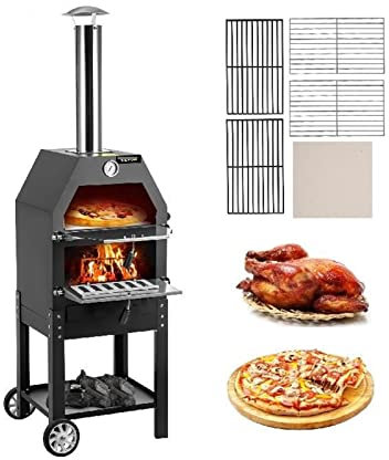 12quot;Forno for pizza fritto a legna con ruote e amp;Maniglia portatile a 2 strati a risparmio di manodopera for la cottura all'aperto nel parco del campeggio nel cortile