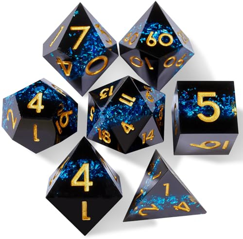 ORUZA DND Polyedrische Würfel Harz Scharfe Kanten D&D Würfel Spielwürfel | 7 Stück für Dungeons und Dragons Pathfinder DND RPG MTG Pathfinder Rollenspiel D4 D6 D8 D10 D% D12 D20