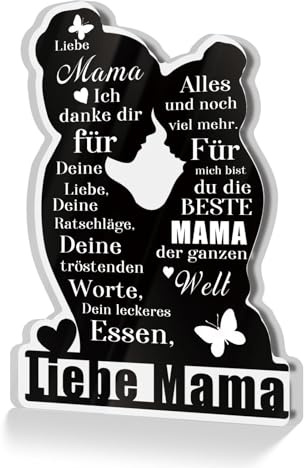 Putuo Decor Acrylschild Liebe Mama – Geschenk mit Dankesbotschaft – Dekoration für Muttertag, Geburtstag, Alltag