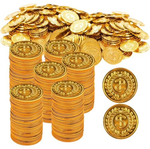 XDGBGFN 100 Stück Goldmünzen, Goldmünzen Piratenschatz Spielzeug Goldtaler Piratenschatz Geburtstag, Kunststoff Goldtaler, Piraten Münzen für Seeräuber Schatzsuche Geschenk
