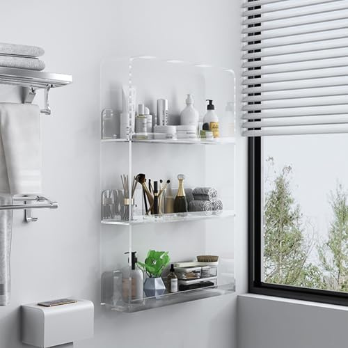 Durchsichtige Wandregale für Badezimmer, Medizinregale, Duschregal Ohne Bohren, für Küche, Wohnmobil, Kosmetik(White)