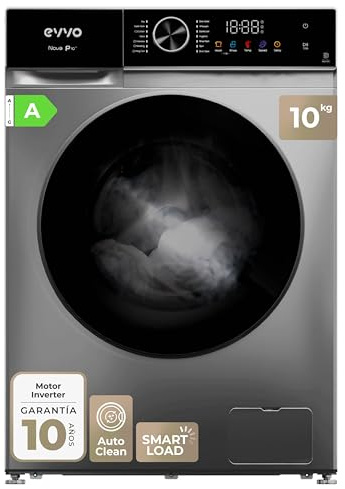EVVO Lavadora Carga Frontal Nova P10X - Lavadora 10kg, Efic. Energética A, Motor Inverter eDRIVE, 1200 RPM, Tecnología SMART LOAD, Tambor ePROTECT, Pantalla Táctil, 14 Programas, Inox