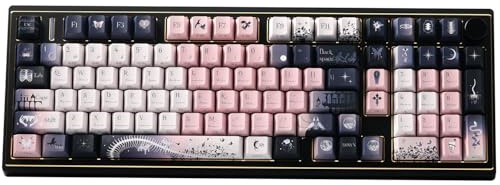 PBT Song of The Crow Keycaps Custom Dark Blue Shine Through Keycaps Cherry Profile 128 Keys Side Print Key Caps Gradient Blue for Mechanical Keyboards 60% 65% 75% Backlit