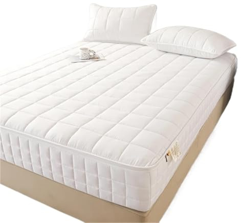 6-seitig vollständig geschlossener, Dicker Spannbettlaken-Matratzenbezug mit Reißverschluss, gesteppter Bettlaken-Matratzenschutz, kein Kissenbezug für Betten(White,90x200x15cm)