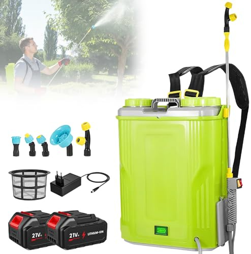 Pulverizador eléctrico de jardín de 20 L, pulverizador para techos con 2 baterías, lanza telescópica y 5 boquillas, presión hasta 80 PSI, para antiespumas de techo y riego de plantas.
