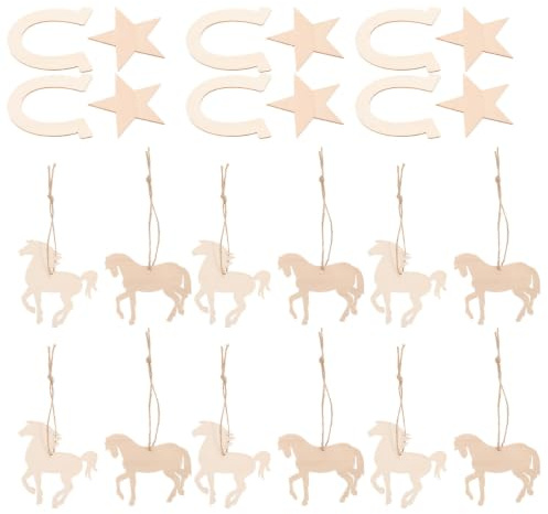 CHILDWEET Rustic Wood Horseshoe Slices 36pcs Unfinished Wooden DIY Pieces for Holiday and Art Crafts, Can Be Painted or Decorated with Decoupage