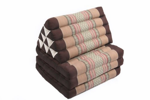 Handelsturm Thaikissen mit 3 Auflagen 170x50x8cm – Dreieckskissen, Keilkissen & Rückenkissen faltbar, Kapok Füllung, handgefertigt, Meditationskissen (Braun/Beige)