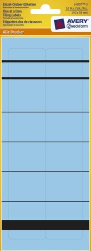Avery Zweckform L4807-5 Einzel-Ordner-Etiketten, 192 x 38 mm, 5 Blatt/10 Etiketten, blau