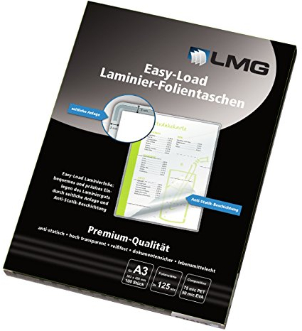 LMG LMGE-A3-125 Laminierfolien Easy Entry A3, 303 x 426 mm, 2 x 125 mic, 100 Stück
