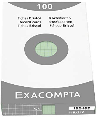 Exacompta 13248E Packung (mit 100 Karteikarten, ungelocht DIN A5, 148 x 210 mm, 205 g, kariert, ideal für die Schule) grün