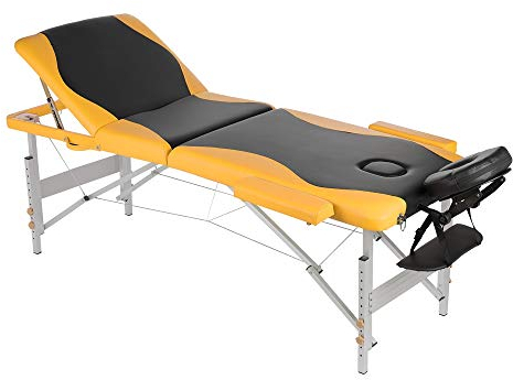 Melko Mobile Massageliege Tattooliege Therapieliege Massagebett Aluminium Massagebank klappbar Schwarz/Gelb