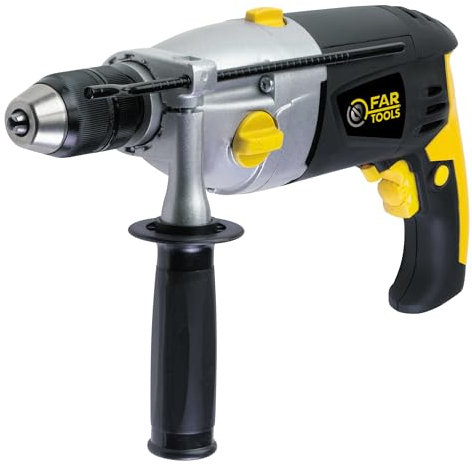 Fartools Perceuse à percussion 1200W, mandrin autoserrant métal Ø13mm, 2 vitesses variables 0-1200&0-3200tr/min, poignée auxiliaire, mallette