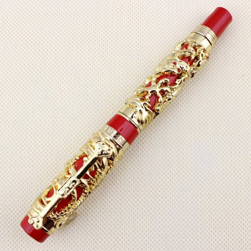 Gullor Collectible Luxury Fountain Pen Dragon and Phoenix Red with Golden 18KGP Nib Medium