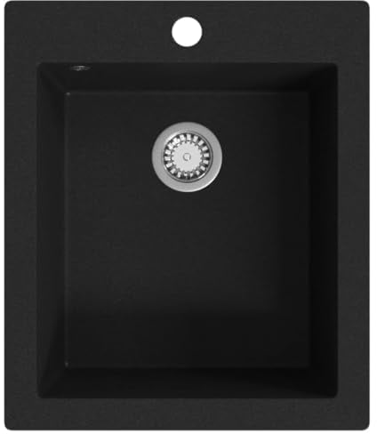 vidaXL Fregadero de Cocina Sobrepuesto de Granito Negro Lavabo para los Platos