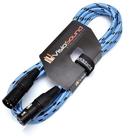 Premium Tweed Male to Female XLR Mic Lead/Braided Balanced Microphone Cable (Blue/Black, 3m)