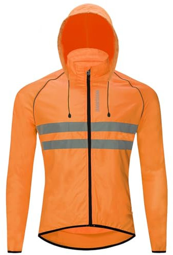 WOSAWE Veste de Cyclisme avec Capuche, Hauts de Vélo de Montagne Réflective Coupe-vent pour Randonnée, Course, Camping, Équitation