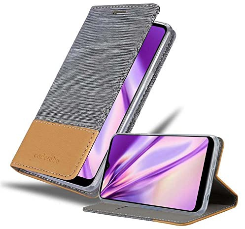 Cadorabo Hülle kompatibel mit LG K50S aus Premium Jeans und Kunst Leder Flip Klappbare Stoßfeste Magnetische [Standfunktion] [Kartenfächern] Cover Hülle für LG K50S Tasche in Grau