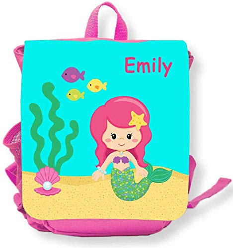 SL-Store GbR Kindergartenrucksack pink Meerjungfrau pinke Haare mit Namen Mädchen Kleinkind Kinderrucksack für KITA Kindergarten personalisiert Name bedruckt