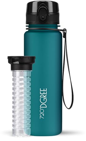 720°DGREE Trinkflasche Kinder 500ml “uberBottle“ softTouch +Früchtebehälter - Auslaufsicher, BPA-Frei - Schlanke Tritan Wasserflasche für Schule, Sport, Fitness - Leicht, Stoßfest, Wiederverwendbar