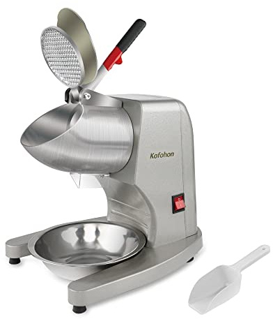KOFOHON Ice Crusher Machine,Electric Ice Shaver,Shaved Ice Machine for Commercial&Home Use,Dual Stainless Steel Blades,Dual Lips&Higher Ice Outlet for Plates,Bowls and Cups,300W/2000RPM/100kgs/hrs.
