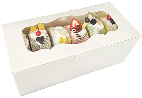 Aumodizzy 30 Stück 22,9 x 10,2 x 8,9 cm große Keksboxen mit Fenster, Geschenkboxen für Rollkuchen, Desserts, Muffins, Donuts, Süßigkeiten und Gebäck (22,9 cm)