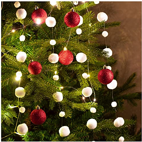 com-four® 2X Winter Dekogirlande - Schneeball-Kette als Christbaumbehang, Fensterschmuck, Wohnraumdekoration - weihnachtliche Hängedeko - Schneeflocken