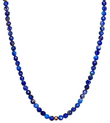 BERGERLIN Lapislazuli Halskette dunkel blau mit vergoldeter Perle – blaue Kette mit Verschluss, facettiert – Größe M-L