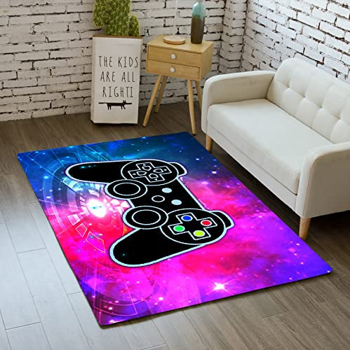 Gamepad Area Rugs Carpet Game Printed Living Room Mat Gamer Gaming Player Floor Mats for Bedroom Home Decor Reactor Blue Hot Pink Comfy Floor Mats Boys Gifts Polyester Floor Mat, 3'x5'