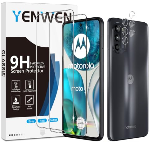 Yenwen Protector de Pantalla para Motorola Moto G52, 2 Piezas Cristal Templado con 2 Piezas Protector de Lente de Cámara, 9H Dureza Vidrio Templado para Motorola Moto G52