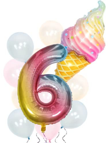 DIWULI Geburtstagsdeko 6 Jahre Luftballons Eis-Tüte Set