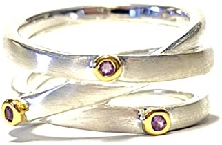 Ring 925 Silber matt Amethyst bicolor Silberring Bandring Wickelring #51