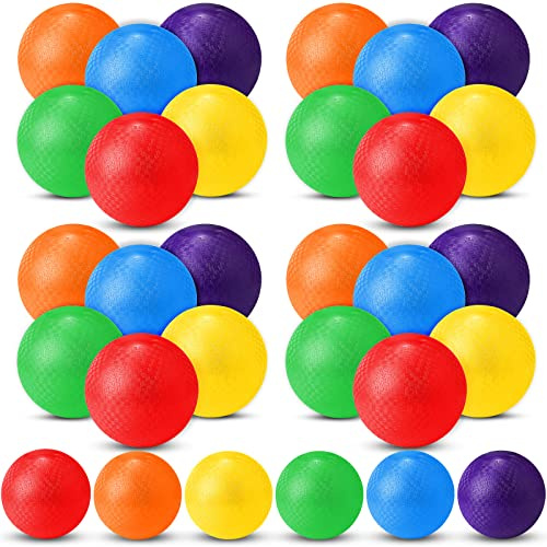 Macarrie 30 Pcs Playground Balls 6 Inches Dodgeball Kick Balls for Kids Adults Colorful Inflatable Balls Handballs Soccer Basketball Handball Games Camps Schools Outdoors (Multicolored)