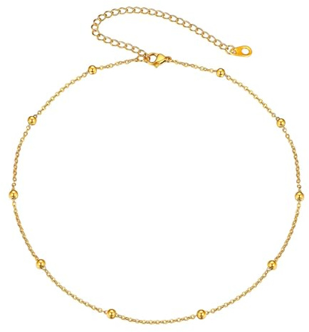 FOCALOOK Damen Choker Kette 18k vergoldet kurze Halskette Halsband für Mädchen goldfarben Collier trendiger Modeschmuck Accessoire für Valentinstag Geburtstag