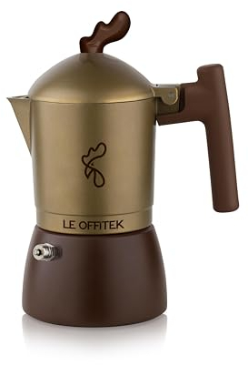 Le Offitek Orziera ORZE' 4 TZ, Alluminio, Alta qualità, Manico ergonomico, Valvola Anticalcare, Piastrina Filtro Acciaio Stirato