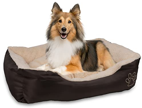 Krollmann Hundebett Hundekissen 61x48x18 cm - Hundesofa mit weichem Fleece innen und Nylon außen - Waschmaschinenfest - Hundekorb für kleine- und große Hunde (Beige Braun)