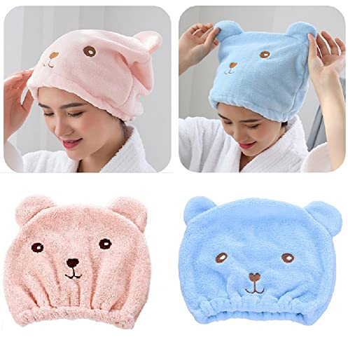 YQBFTC 2 Stück Mikrofaser Handtuch Haare,Handtuch Turban Kinder mit Cartoon süßes Haarturban,Schnelltrocknend Towel,Super Saugfähiges Haarhandtuch Duschhauben Kopfhandtuch für Frauen Mädchen Kinder