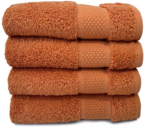 Sue Rossi Organic Turkish Cotton Guest Towels Set Of 4, Kitchen Or Bathroom Pack, Size 30cm x 50cm, Soft, Fluffy & Absorbent 600gsm Towel (Orange, 4)