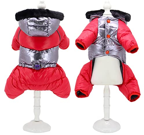 Warmer Winter-Hundeoverall, französische Bulldogge, Yorkies, Mops, Kleidung, Hundejacke, Mantel für kleine und mittelgroße Hunde (Rot 18code)