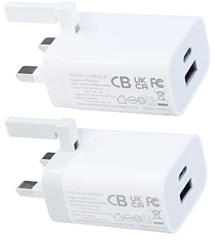 KC CABLE USB C Plug charger, 2Pack Foldable 18W USB C PD Charger, Type-C Power Delivery Wall Plug,QC 3.0 Fast Charge Compatible with Huawei P40/P30, Moto G8, iPhone, iPad (White & gray)