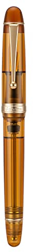 Asvine V126 Vacuum Filling Fountain Pen Extra Fine Nib, Transparent Brown Acrylic, Large-Capacity with Gift Case