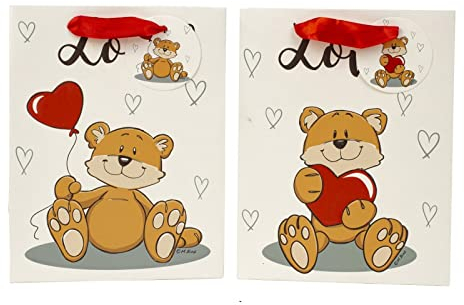 24 Stück Geschenktüte Bär Herz Love (B 18 cm x H 23 cm x T 10 cm) Valentinstag Geburtstag Geschenktasche