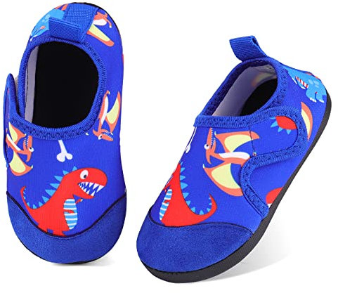 TIZAX Escarpines de Baño para Niños Zapatos Verano de Agua Antideslizante de Secado Rápido Calcetines Descalzo para Playa Piscina Natación Dinosaurio Azul 21/22