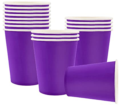 YAAVAAW 16Pcs Purple Party Paper Cups,9oz Paper Cups Cold/Hot Drinking Cups Tea Coffee Cups Solid Color Party Cups for Kids Adult Birthday,BBQs Picnics,Wedding,Halloween,Purple Party Supplies