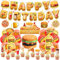 Fast Food Party Dekorationen Pizza Hamburger Gebratenes Hähnchen Hot Dog Party Lieferung inklusive Banner Cake Cupcake Toppers Spiralen Luftballons für Fast Food Geburtstagsdekorationen