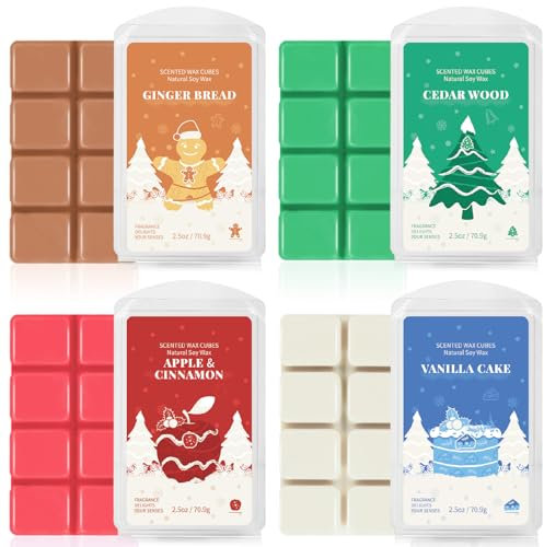 DERDUFT Christmas Wax Melts, Handmade Soy Wax Melts, 4 Packs Scented Home Fragrance, Vegan Gift Set for Christmas