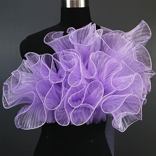 Nastro in pizzo increspato, 2,7 m, tessuto in organza increspato, bordo in pizzo con volant, per decorazione da cucito (viola)